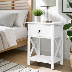 Practical White Nightstand with Drawer and Shelf