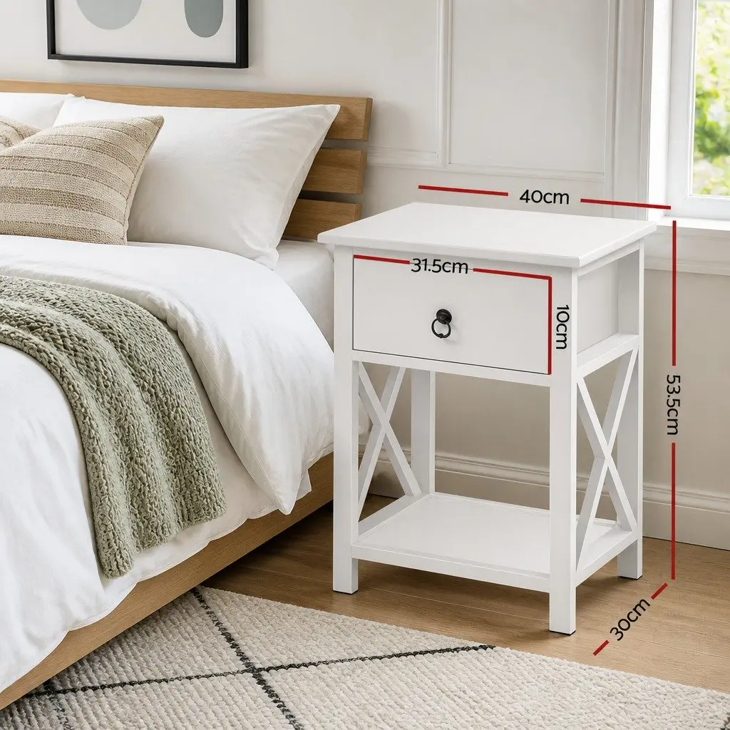 White Nightstand with Drawer and Shelf