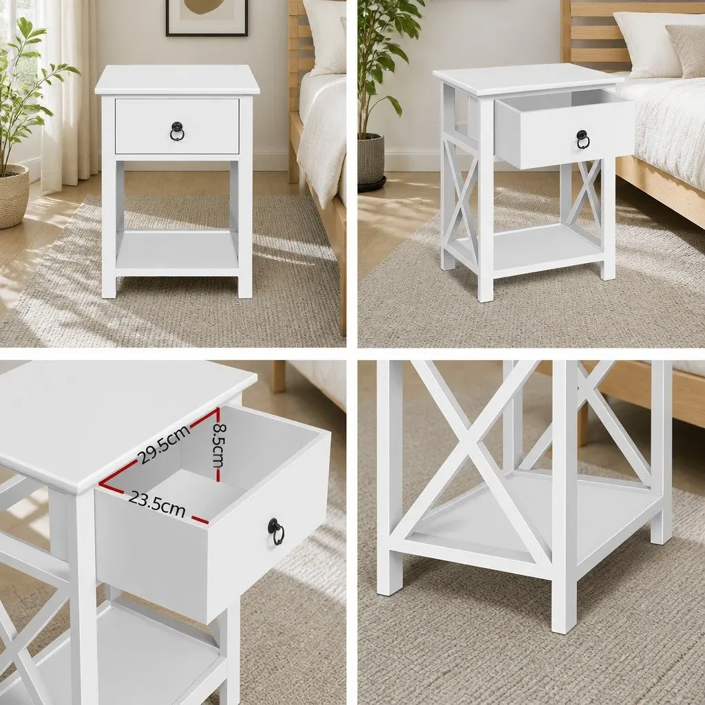 White Nightstand with Drawer and Shelf