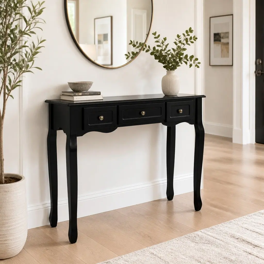 Console Table with 3 Drawers in Black