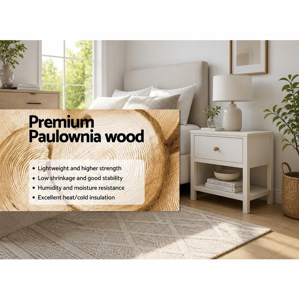 Bedside Table Storage Nightstand 40cm x 30cm x 54cm White Rustic Wood