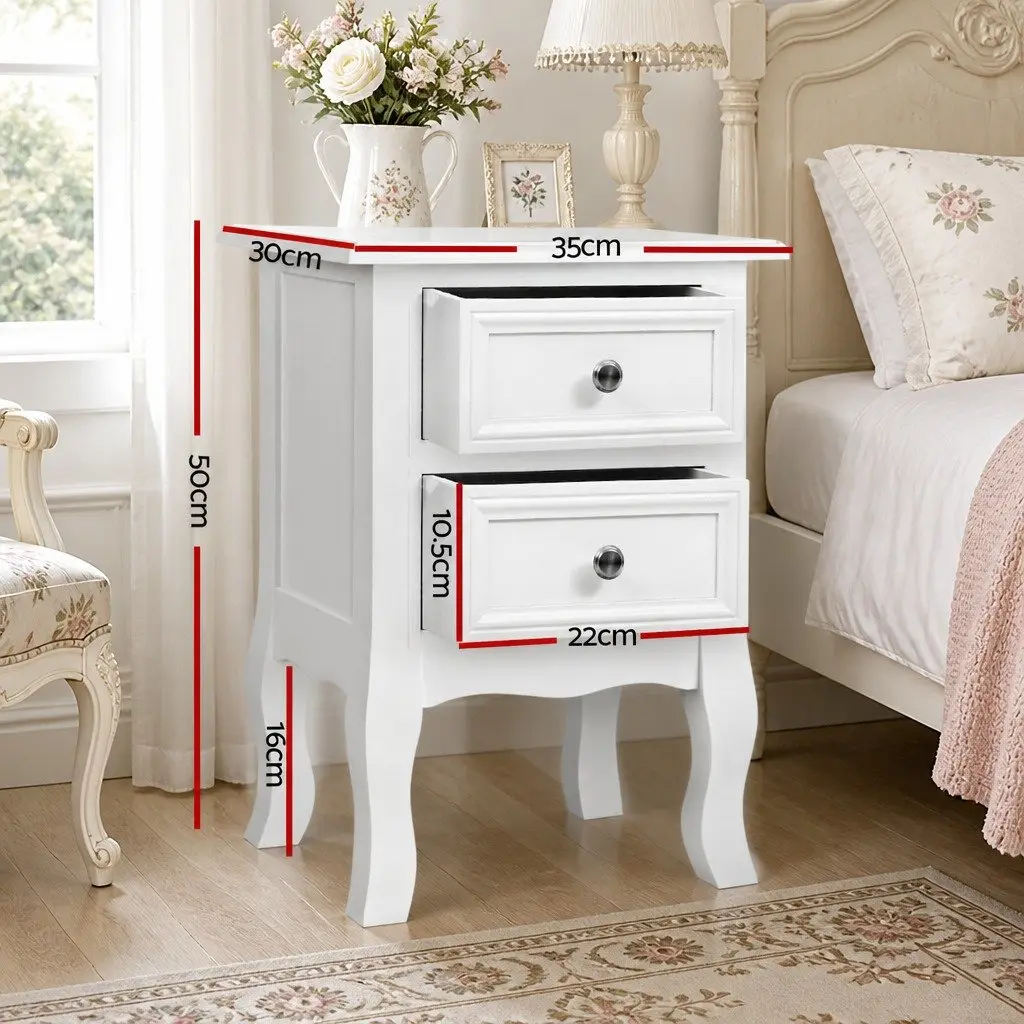 Bedside Table Storage 2 Drawers White Curved Legs Bedroom Furniture
