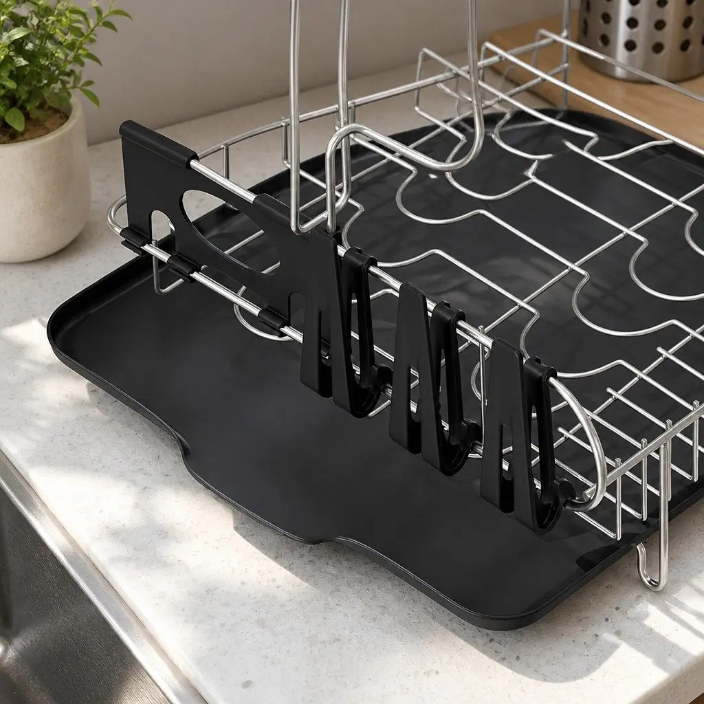 2-Tier Dish Rack Drying Drainer Kitchen Organiser Black