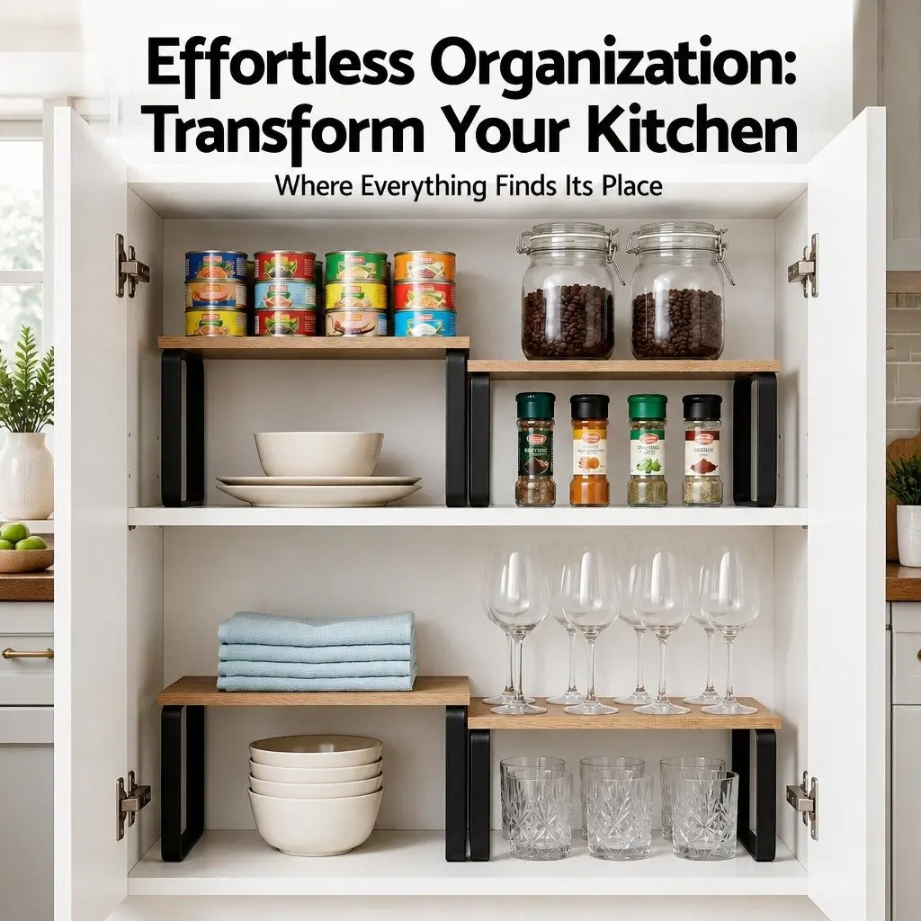 Kitchen Storage Shelves Rack Organiser Set of 2 Pine Wood Metal 31.5 x 18.5 x 14.7 cm