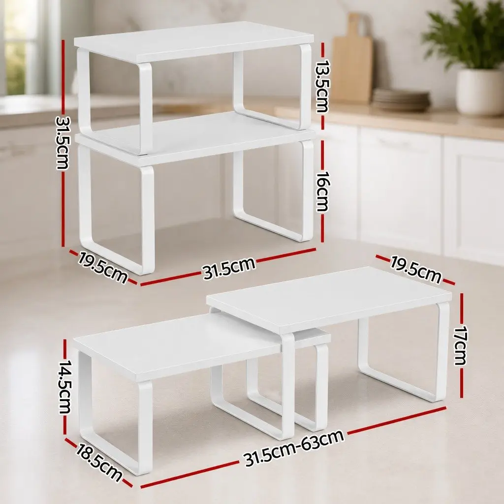 Kitchen Storage Shelves Rack Organiser Set of 2 White