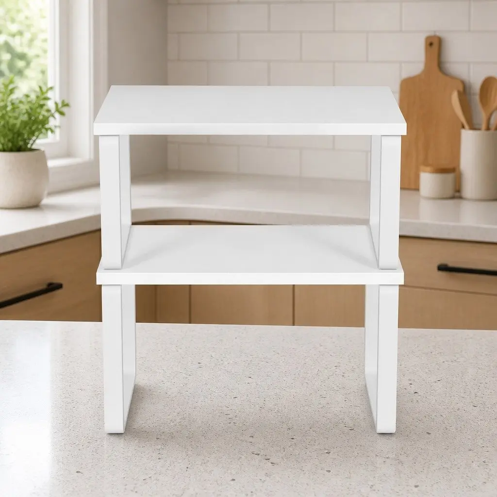 Kitchen Storage Shelves Rack Organiser Set of 2 White