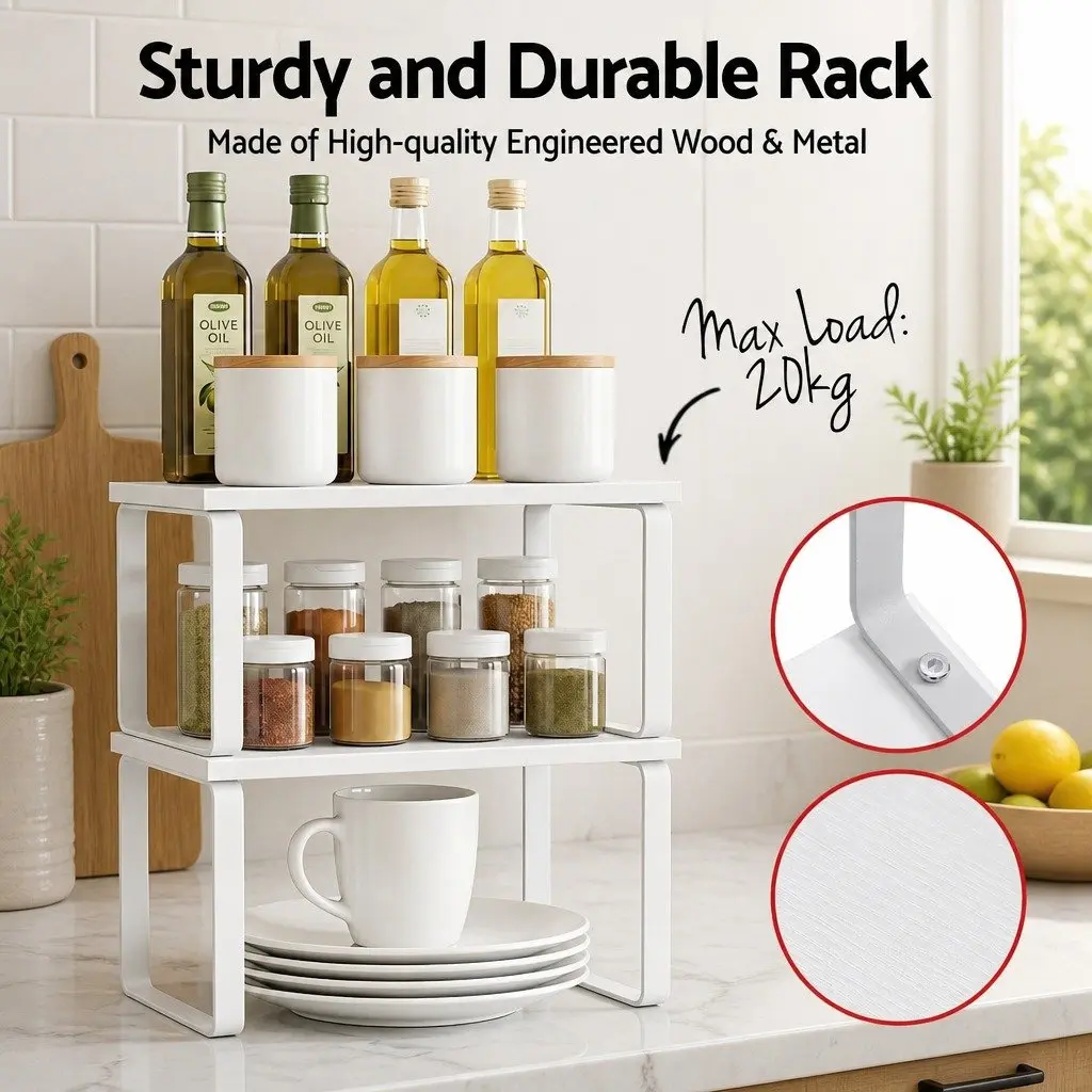 Kitchen Storage Shelves Rack Organiser Set of 2 White