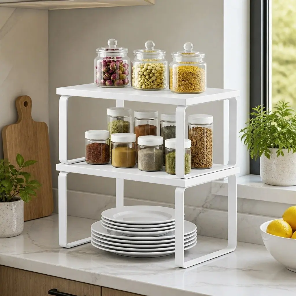 Kitchen Storage Shelves Rack Organiser Set of 2 White