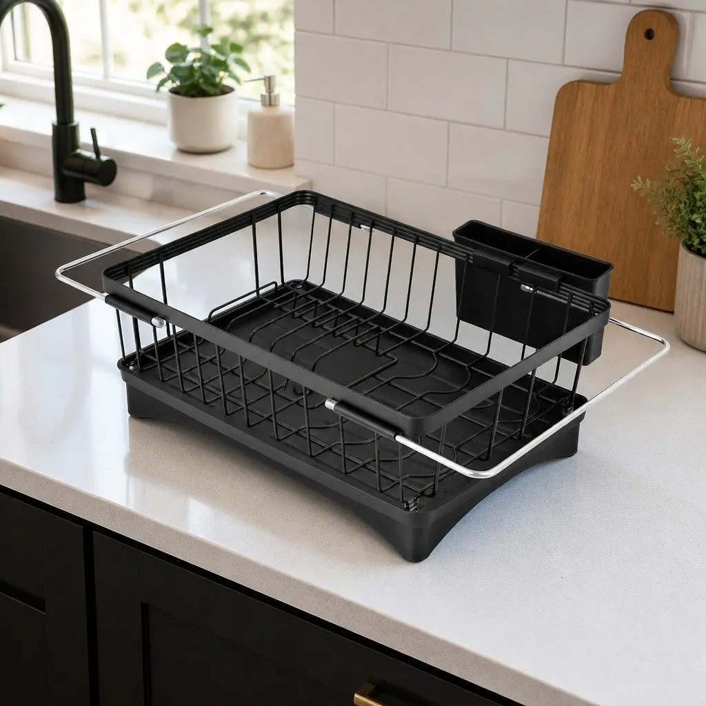 Black Dish Drying Rack for Easy Kitchen Organisation