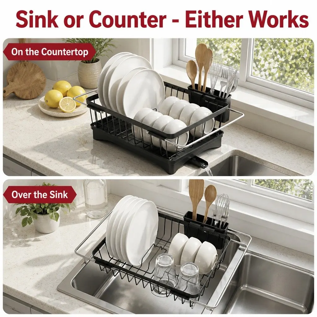 Dish Drying Rack Kitchen Sink Organiser Black 49cm x 28cm x 13cm