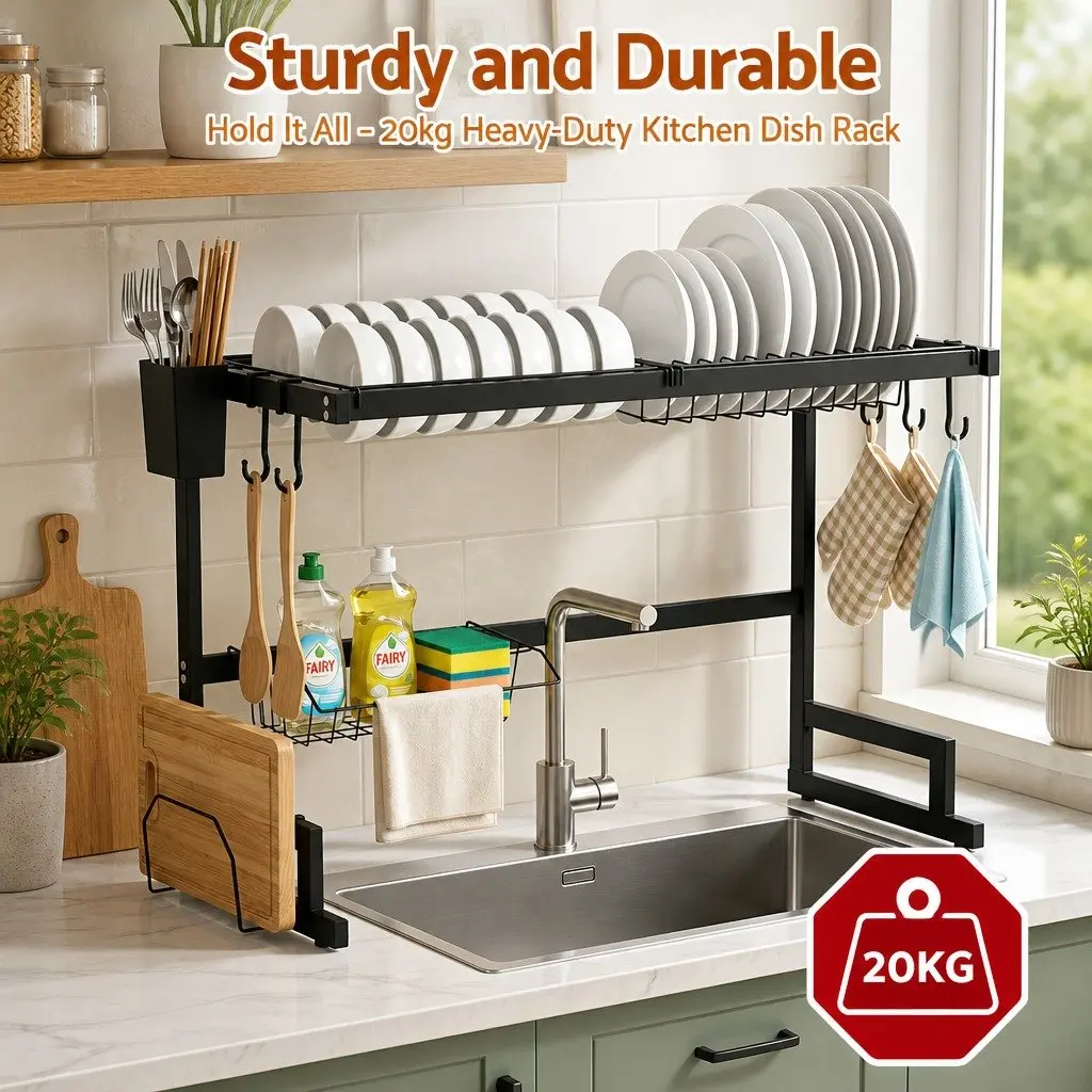 Dish Drying Rack 2 Tier Over Sink Kitchen Organiser Storage Drainer Black