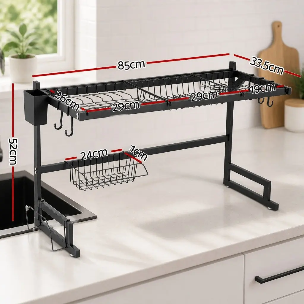 Dish Drying Rack Over Sink 2 Tier Kitchen Organiser Storage Black