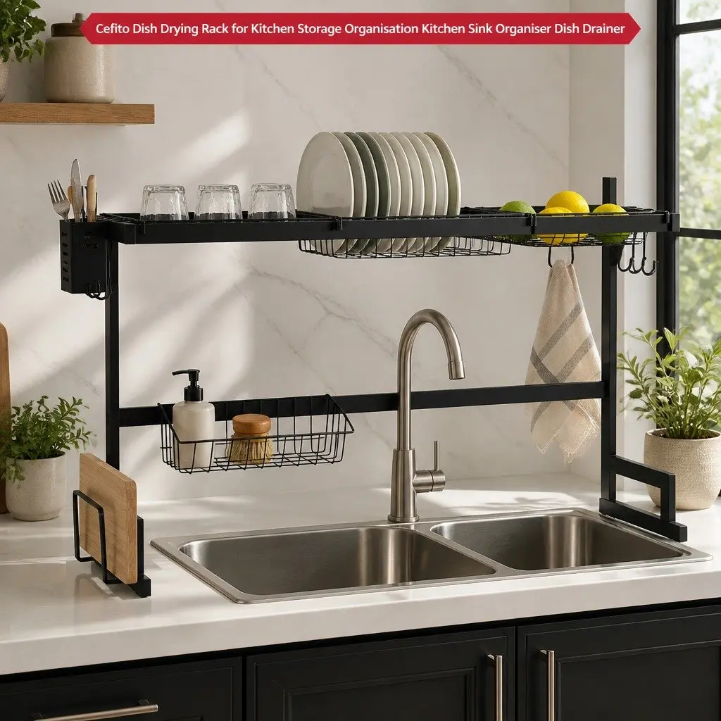 Dish Drying Rack Over Sink 2 Tier Kitchen Organiser Storage Black