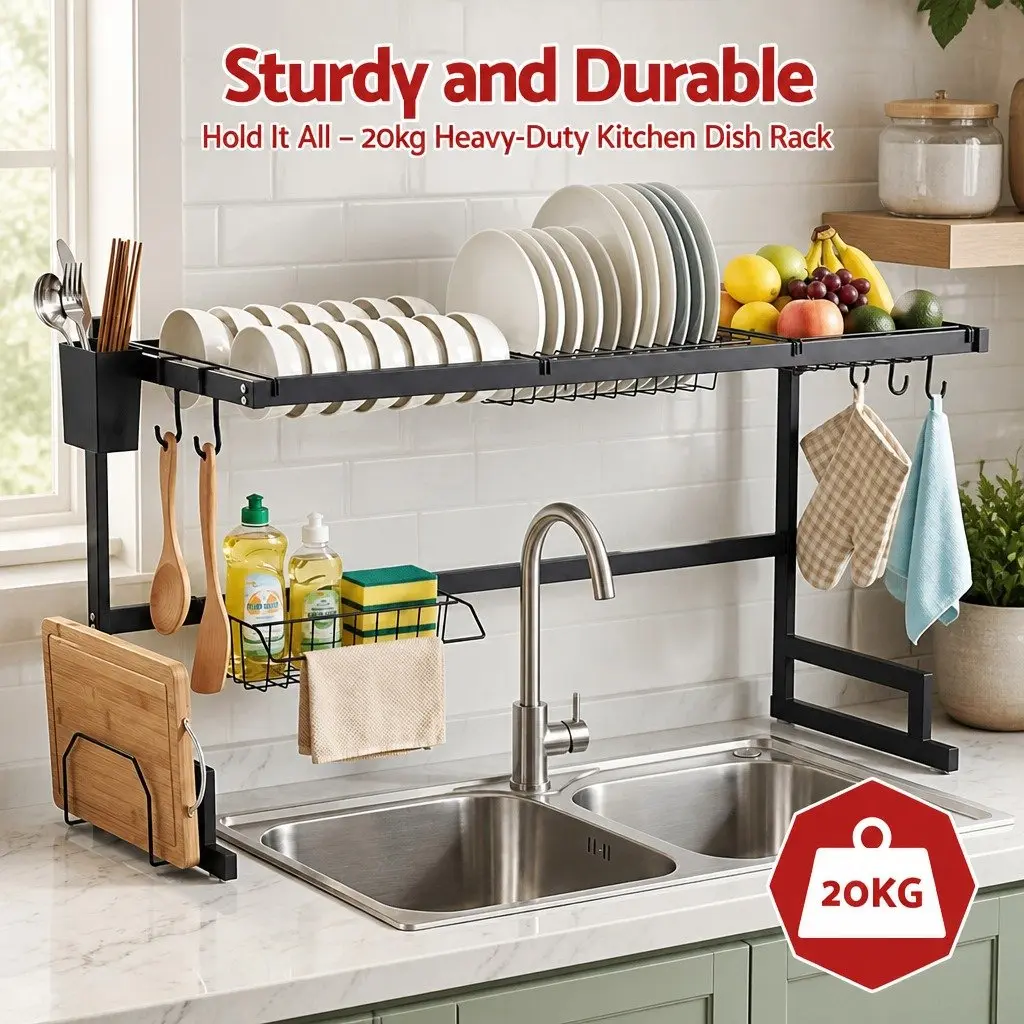 Dish Drying Rack Over Sink 2 Tier Kitchen Organiser Storage Black