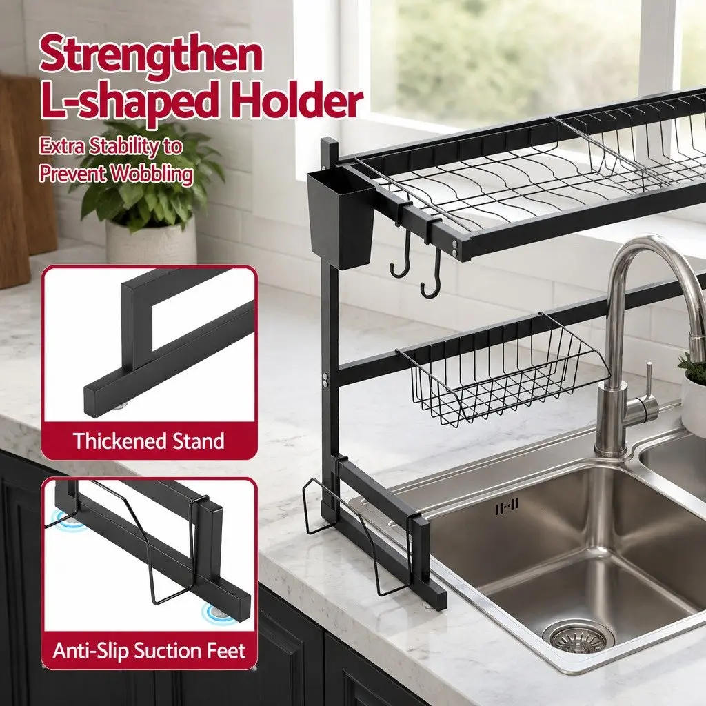 Dish Drying Rack Over Sink 2 Tier Kitchen Organiser Storage Black