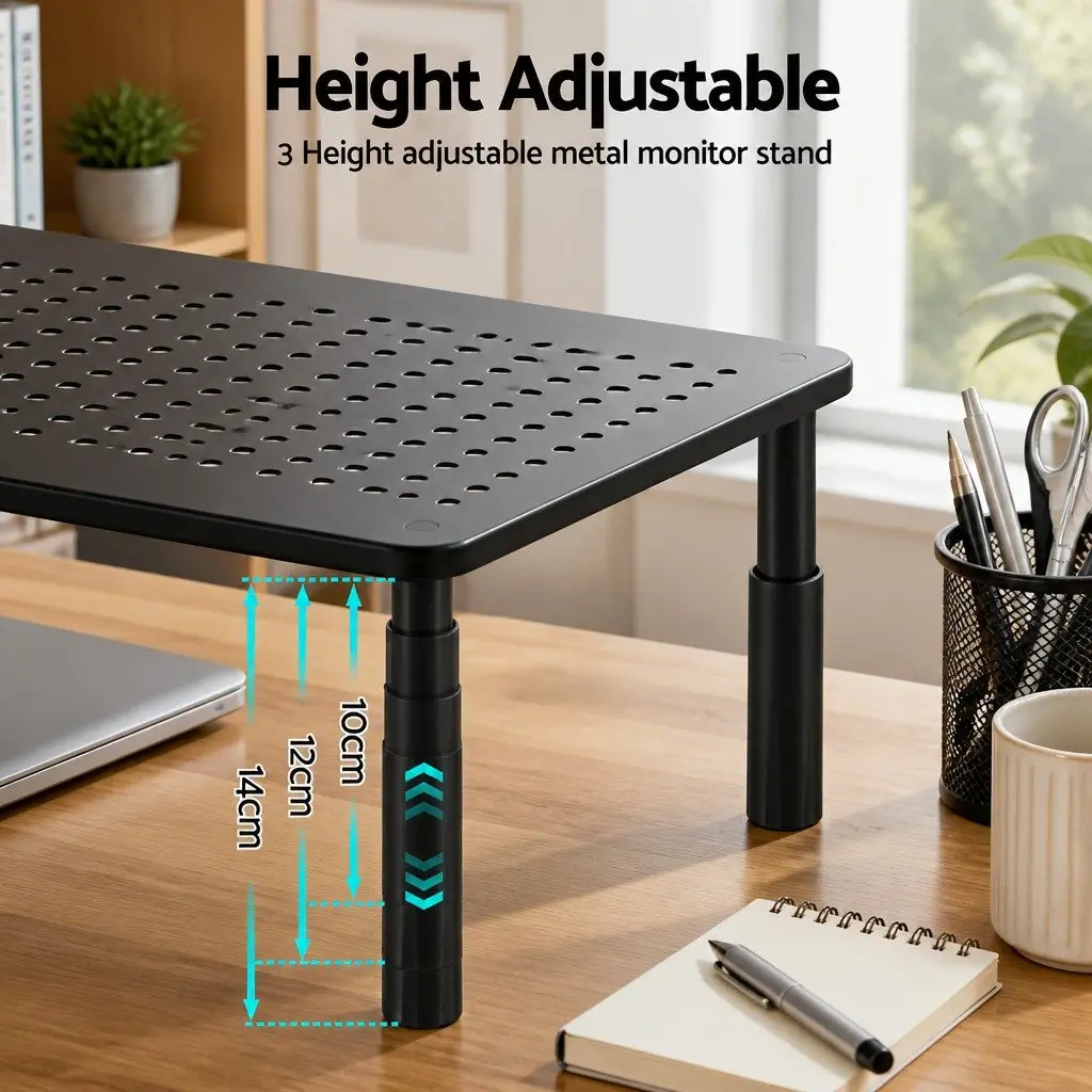Monitor Stand Adjustable Riser Desk Organizer 37 x 23.5 cm Black