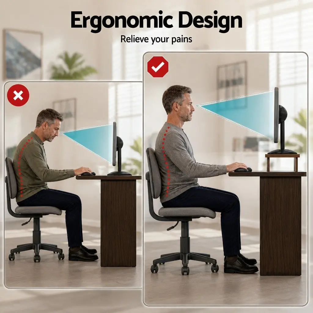 Monitor Stand with USB Hub Desk Organiser RGB Lighting Computer Riser Black
