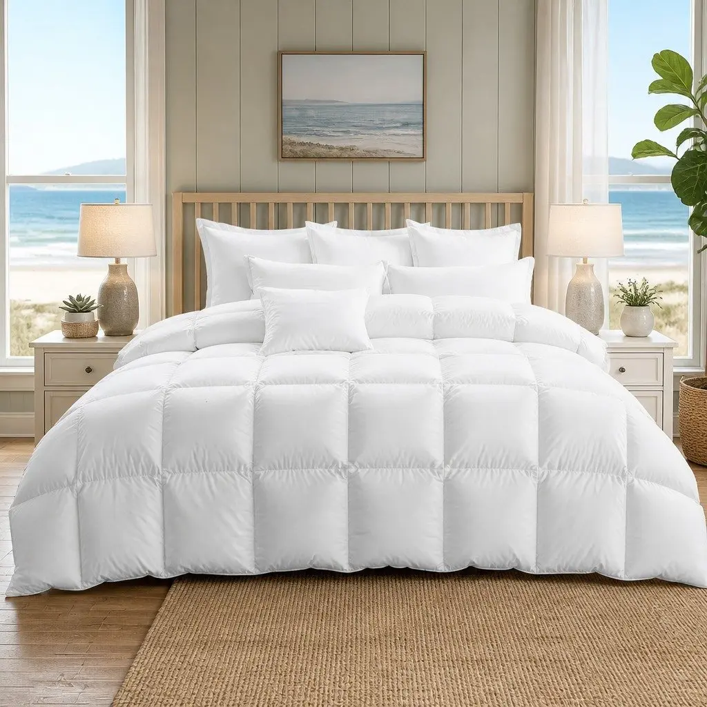 Duck Down Feather Quilt Super King 200GSM Lightweight Breathable White Bedding Doona
