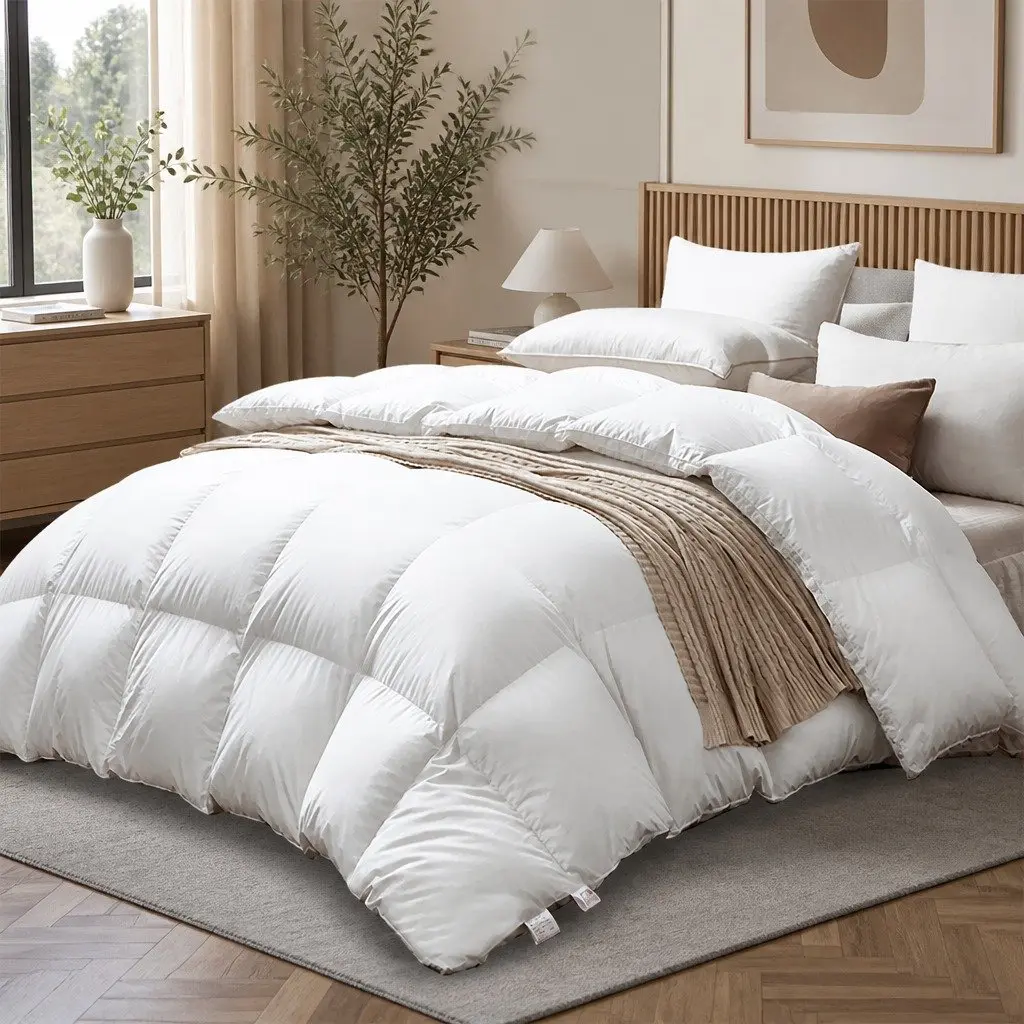 Goose Down Feather Quilt Super King Bed Lightweight Breathable White