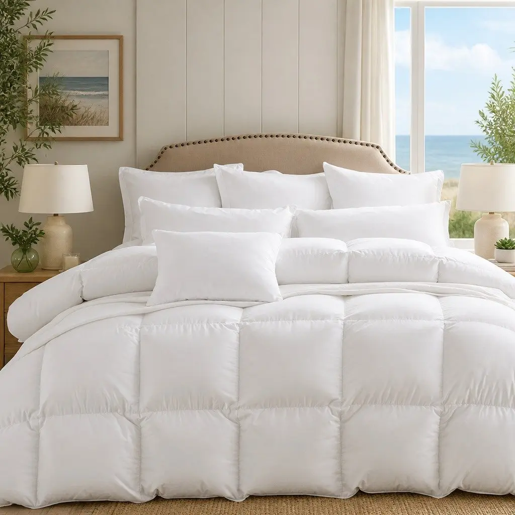 Goose Down Feather Quilt Super King Bed Lightweight Breathable White