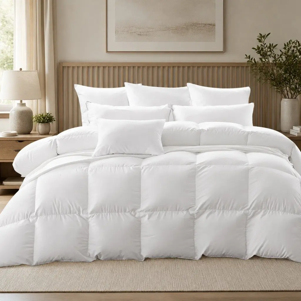 Goose Down Feather Quilt Double All Season 700GSM White Baffle Box Stitched