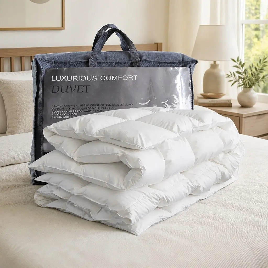 Goose Down Feather Quilt Double All Season 700GSM White Baffle Box Stitched
