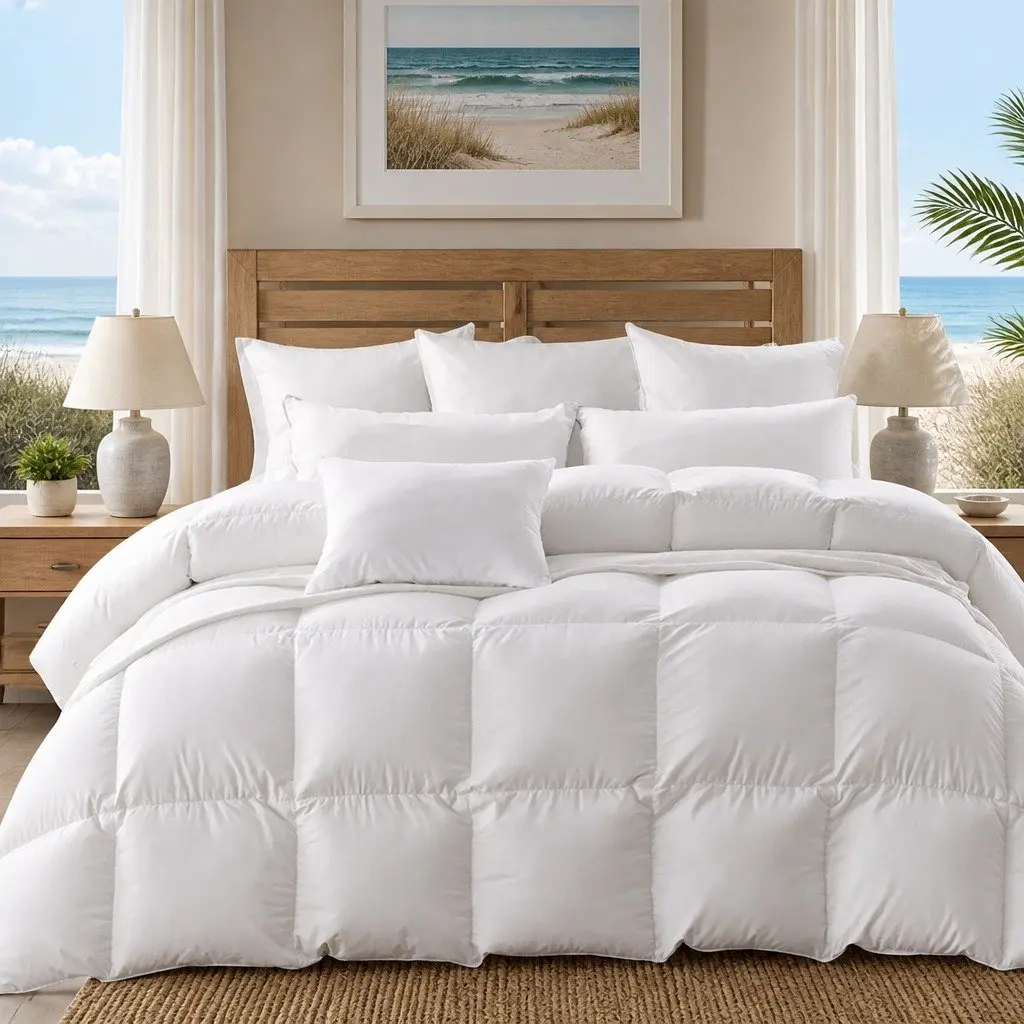 Goose Down Feather Quilt Double All Season 700GSM White Baffle Box Stitched
