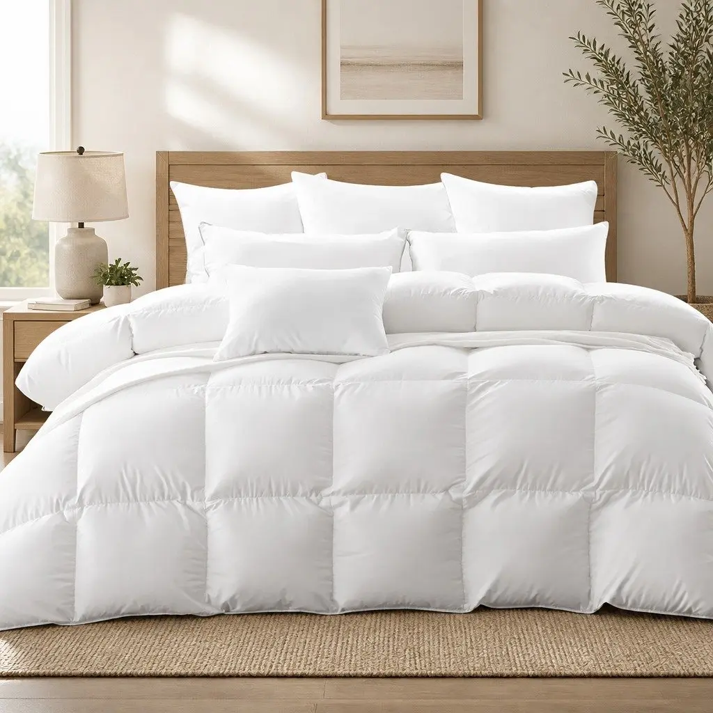 Goose Down Feather Quilt All Season King Size 700GSM White Cotton Cover