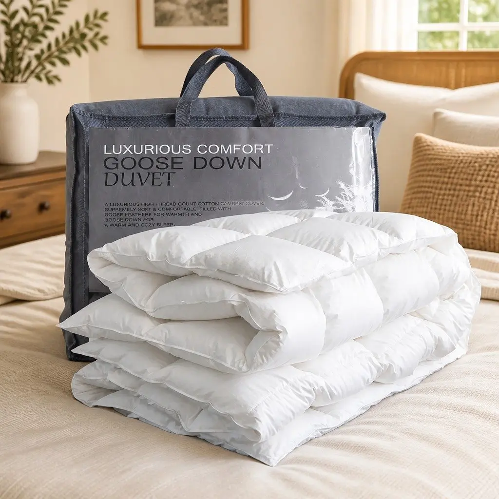 Goose Down Feather Quilt All Season King Size 700GSM White Cotton Cover
