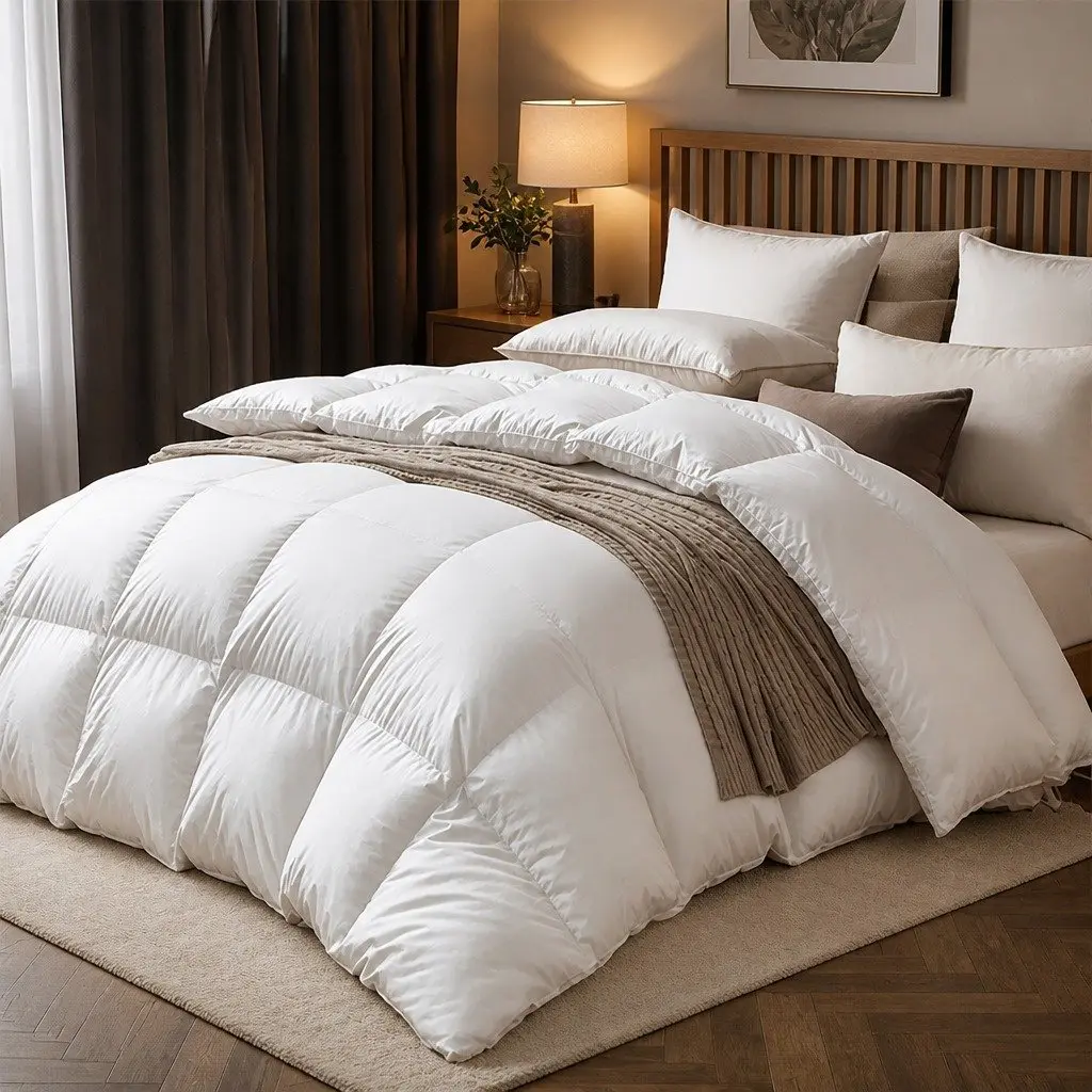Goose Down Feather Quilt All Season King Size 700GSM White Cotton Cover