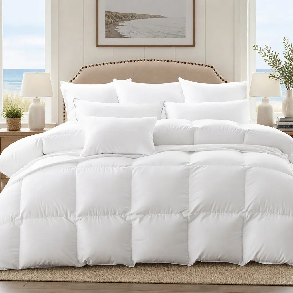 Goose Down Feather Quilt All Season King Size 700GSM White Cotton Cover