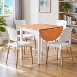 Affordable White Drop-Leaf Dining Table Set for 4
