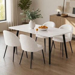 Dining Table and 4 Chairs Set White Marble Effect Kitchen Furniture Easy