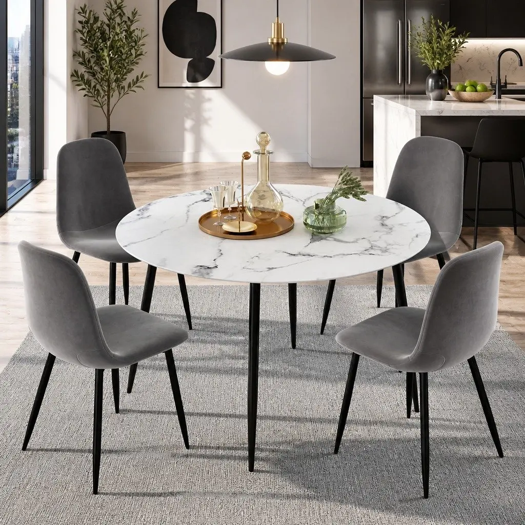 Grey Marble Dining Set with Four Chairs