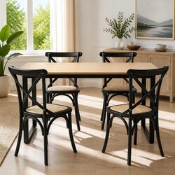 Stylish Dining Table and Chair Set with Rattan Seats