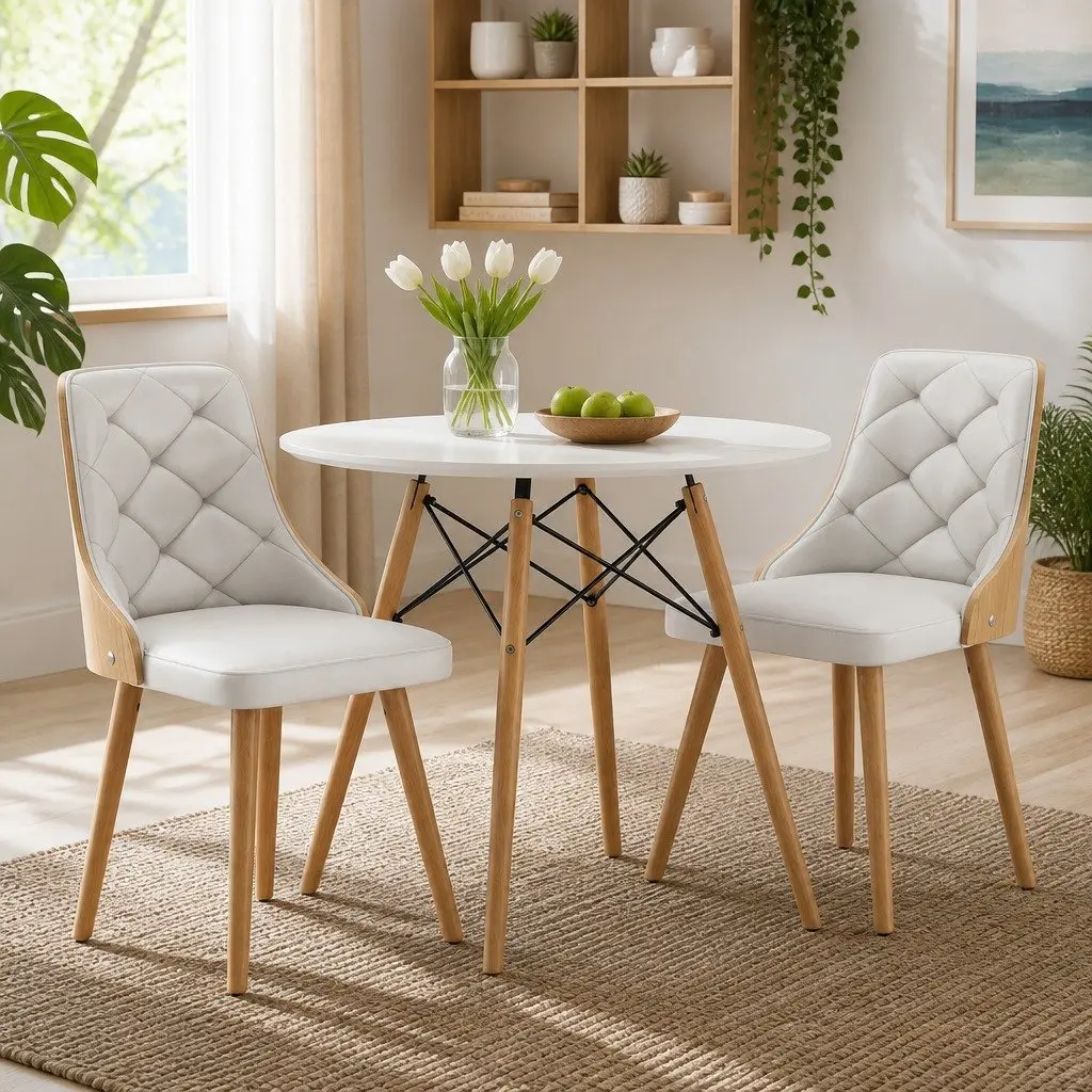 3-Piece Dining Table Set, 90cm, White