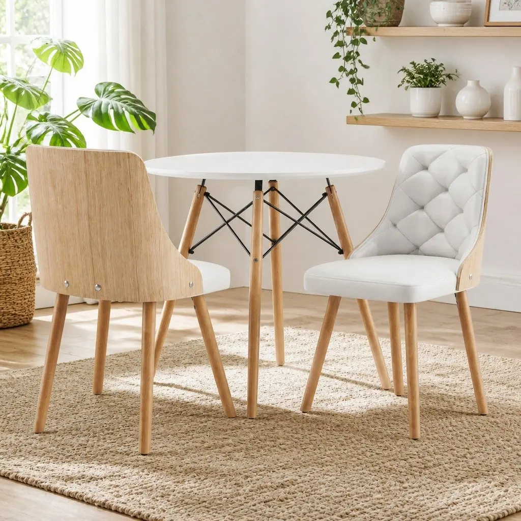 3-Piece Dining Table Set, 90cm, White