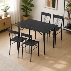 Dining Table and Chairs Set 5 Piece Compact Kitchen Furniture Black Marble