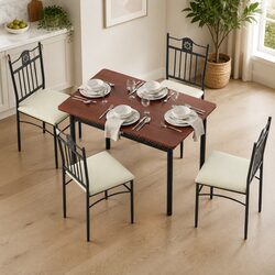 Dining Table and Chairs Set of 5 Compact Kitchen Furniture Upholstered Walnut