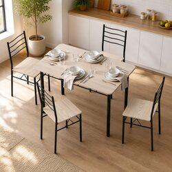 Dining Table and Chairs Set of 5 Compact Kitchen Furniture Modern Oak Design