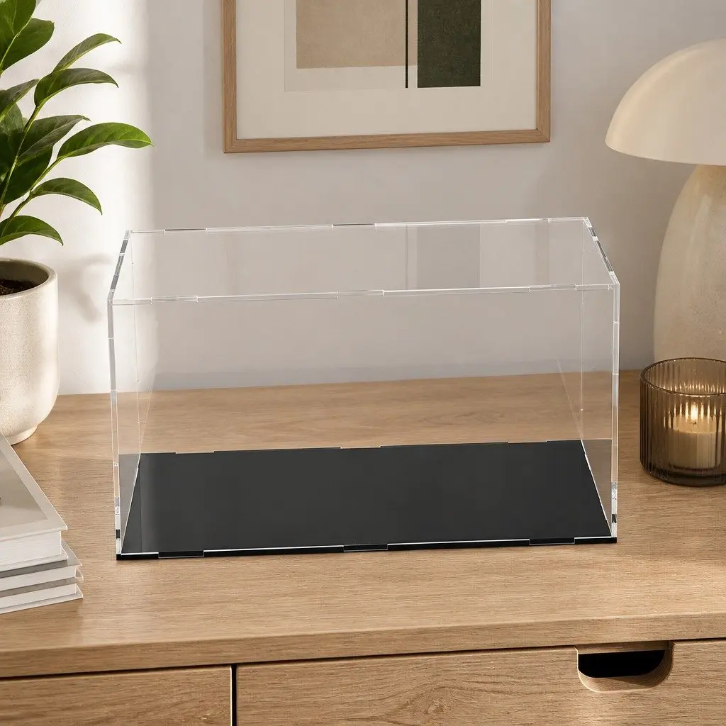 Acrylic Display Case Dustproof Box 35x15x15cm Clear with Black Base for Figures Collectibles Toys
