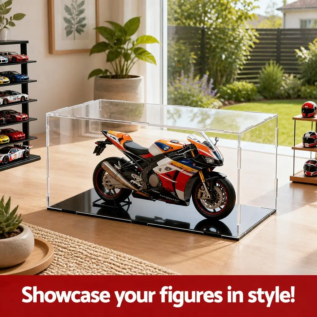 Acrylic Display Case Dustproof Box 35x15x15cm Clear with Black Base for Figures Collectibles Toys