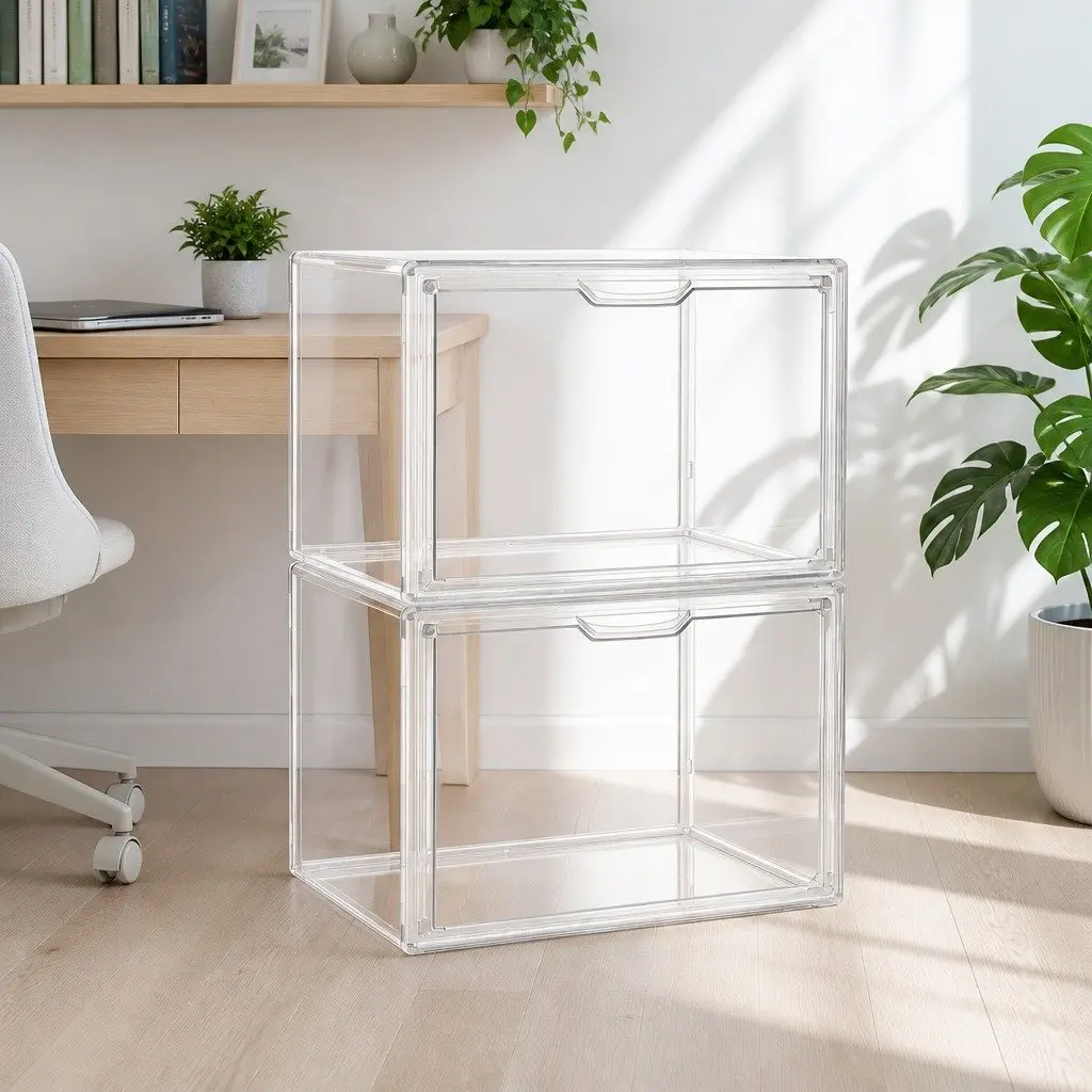 Clear Acrylic Display Case 2 Pack Stackable Storage Box Toys Collectibles