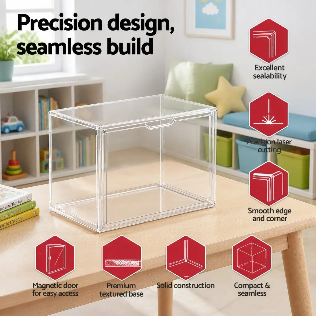 Clear Acrylic Display Case 3 Pack Stackable Toy Storage Box Magnetic Door Dust Protection
