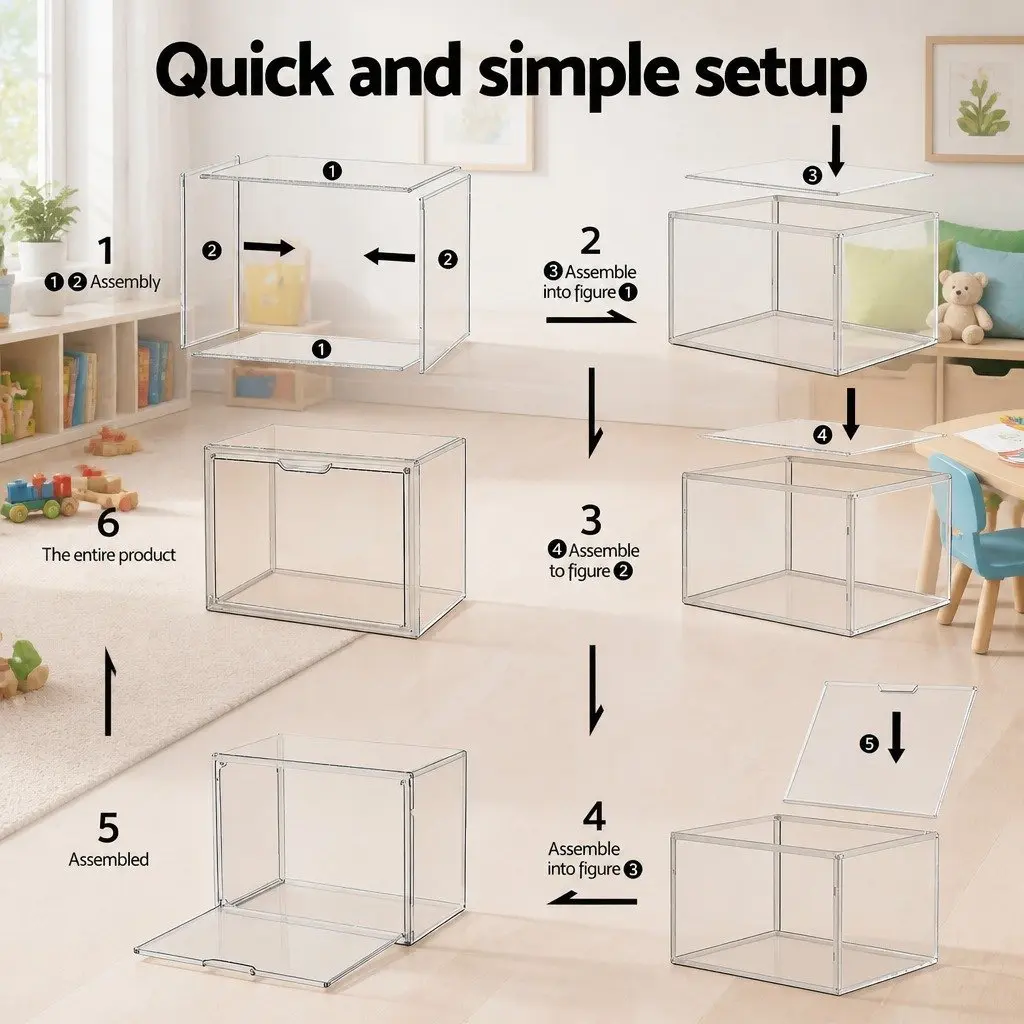 Clear Acrylic Display Case 3 Pack Stackable Toy Storage Box Magnetic Door Dust Protection