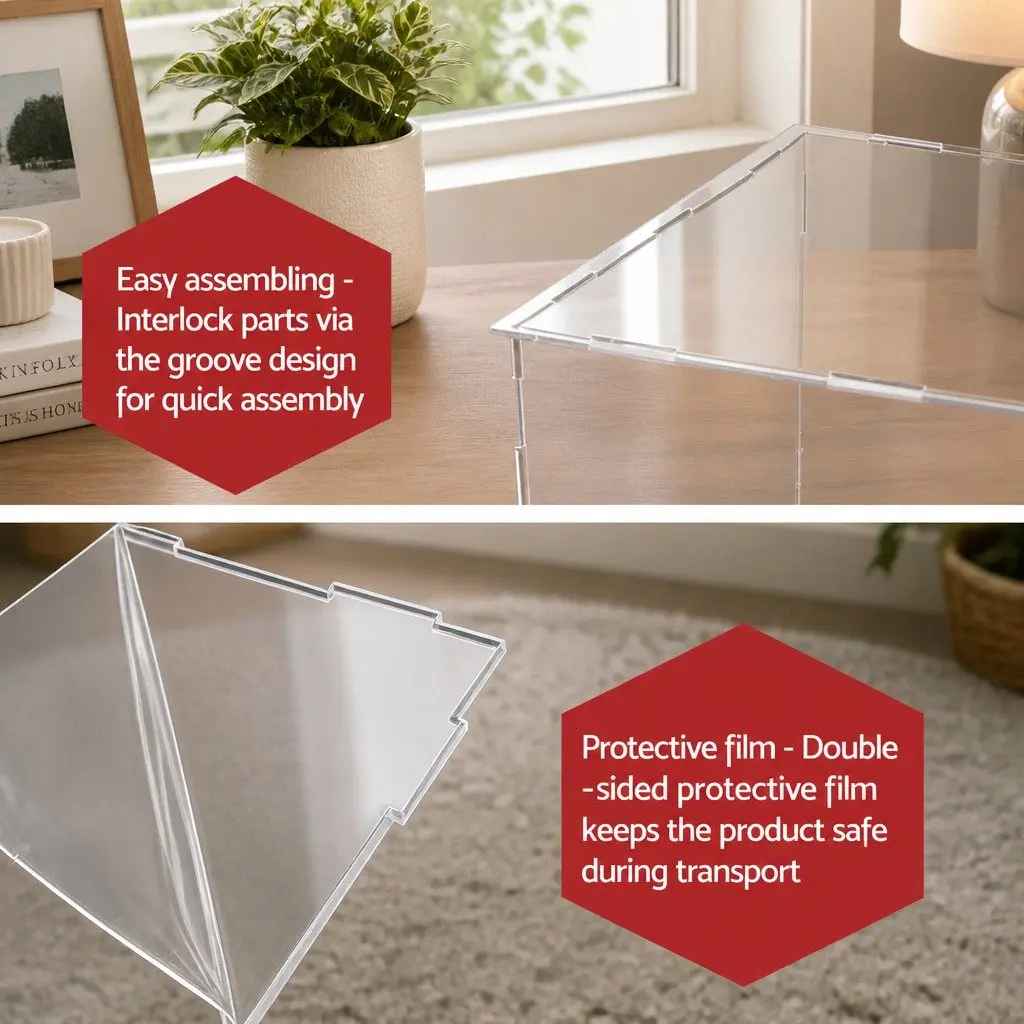 Acrylic Display Case Dustproof Box for Collectibles 30x30x30cm Transparent with Black Base