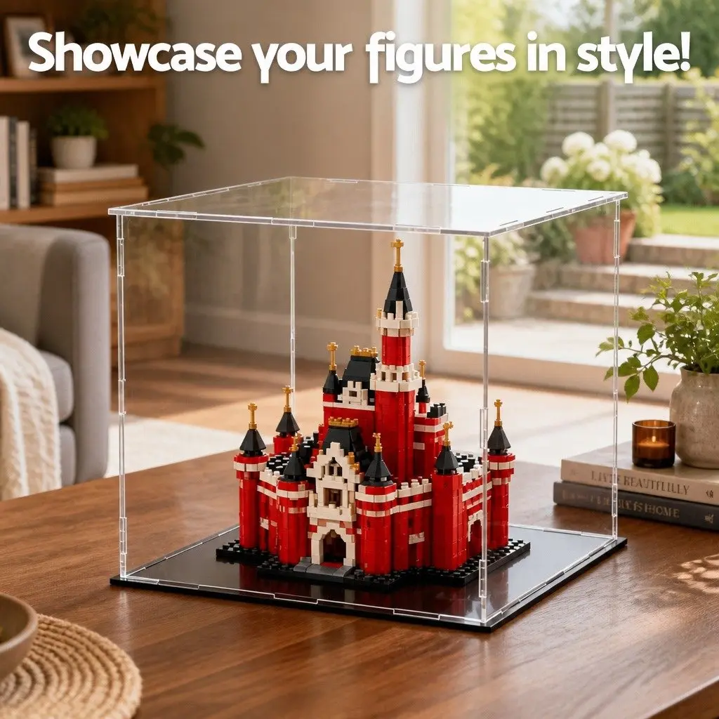 Acrylic Display Case Dustproof Box for Collectibles 30x30x30cm Transparent with Black Base