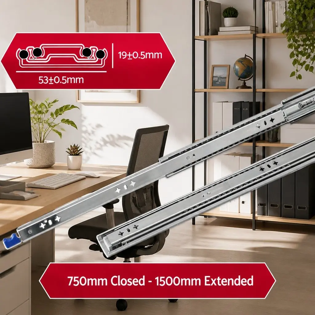 Heavy Duty Drawer Slides Full Extension Locking Silver 750mm to 1500mm
