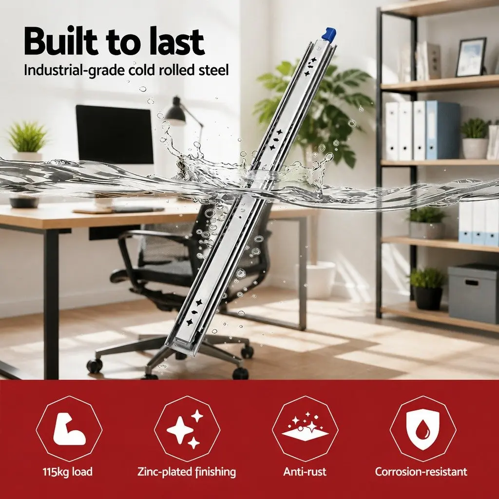 Heavy Duty Drawer Slides Full Extension Locking Silver 750mm to 1500mm
