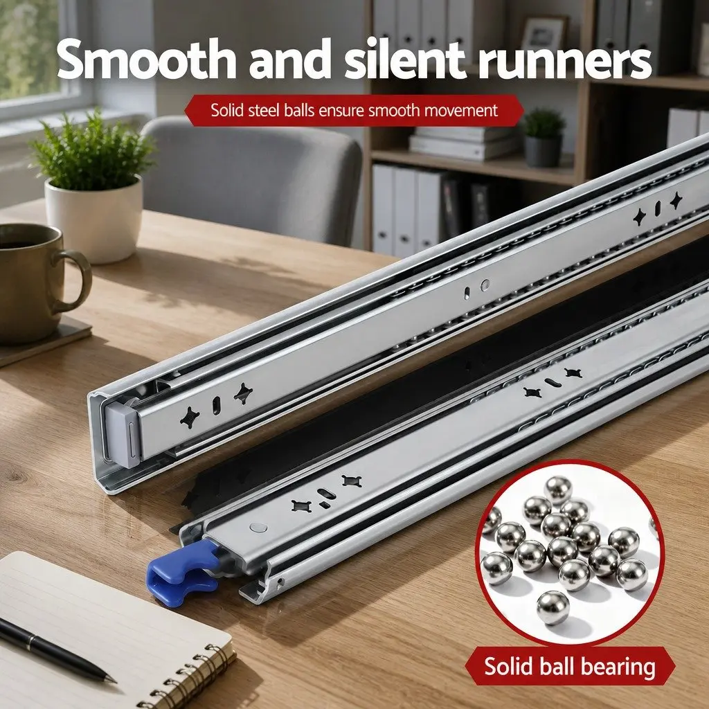 Heavy Duty Drawer Slides Full Extension Locking Silver 750mm to 1500mm